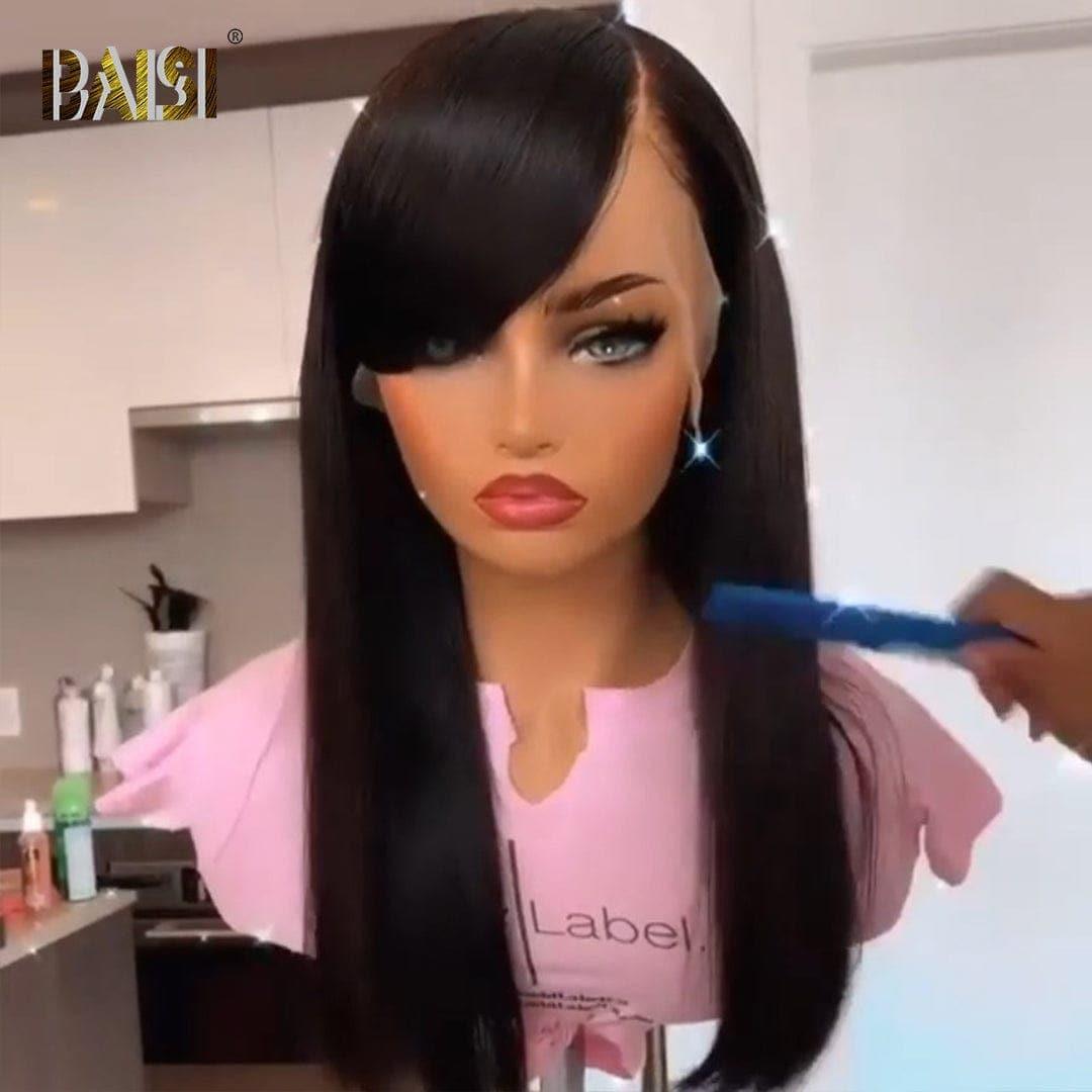 Baisi Human Hair Straight Lace Front Wig With Bangs 100 Human Hair Go Baisihairfr 9211